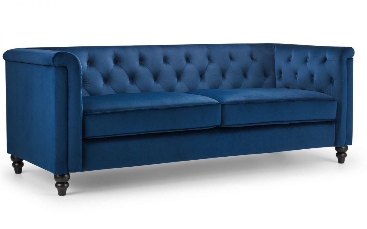 Blue Velvet Buttoned 3 Seater Sofa